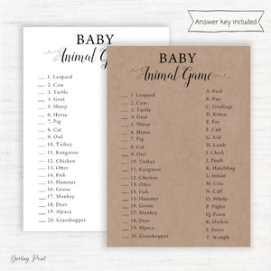 Baby animal game baby shower, Name That Baby Printable Baby Shower Games, rustic Guess Baby Animals card,  Rustic Baby Shower Game printable