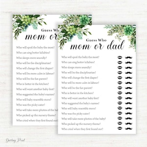 juego de baby shower de mamá o papá, adivina quién mamá o papá, juego de mamá o papá, adivina quién mamá o papá, Greenery Baby Shower, Descarga instantánea