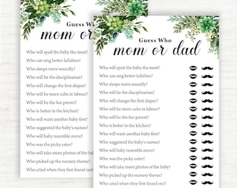 mom or dad baby shower game, guess who mom or dad, mommy or daddy game, guess who mommy or daddy, Greenery Baby Shower, Instant Download