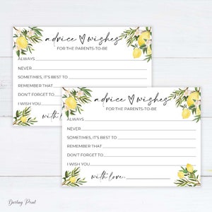 Baby Shower Advice Cards, Auguri per i futuri genitori, Mommy e Daddy Advice Cards, Baby Wish Card, lemon baby shower advice, stampabile