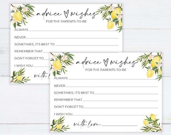 Baby Shower Advice Cards, Wishes for the Parents-To-Be, Mommy and Daddy Advice Cards, Baby Wish Card, lemon baby shower advice, printable