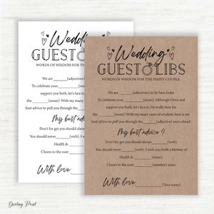 Wedding Guest Libs, Tarjetas de consejos de matrimonio, Juego de bodas imprimible, Actividades de boda, Bachelorette MadLibs Game, descarga instantánea