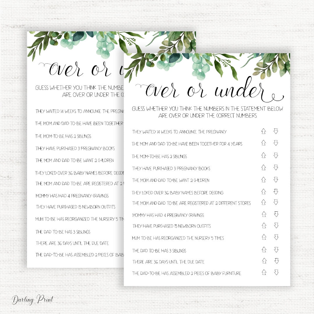 Over or Under Baby Shower Game, Minimalist Baby Shower Game, Baby ...