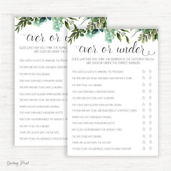Over or Under Baby Shower Game Minimalist Baby Shower Game - Etsy