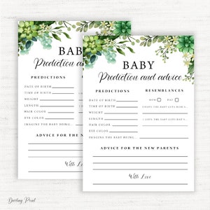 Baby Vorhersage und Ratkarte, Sofort Download, Virtuelles Baby Shower Spiel druckbar, Greenery Baby Shower Spiele,