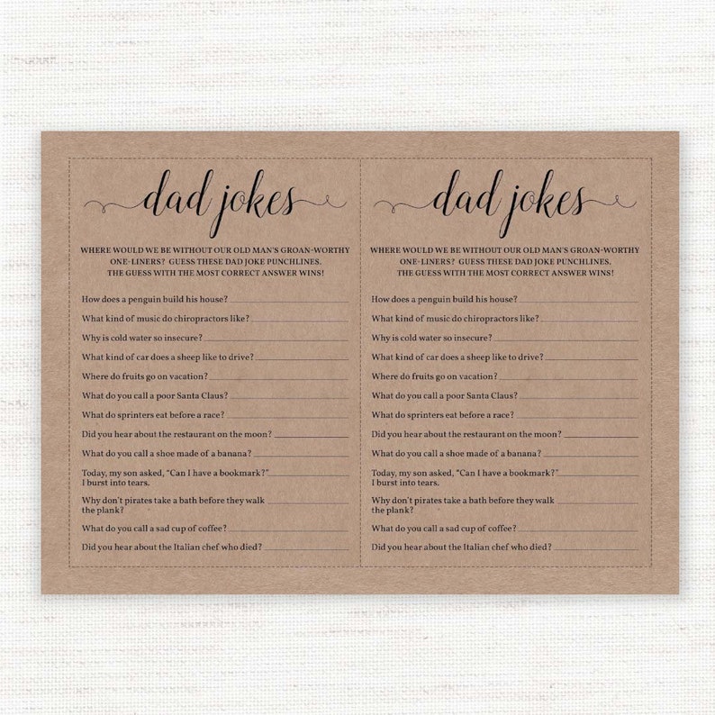 Dad Jokes Baby Shower Game, Dad Jokes Baby Shower Trivia, Baby Shower