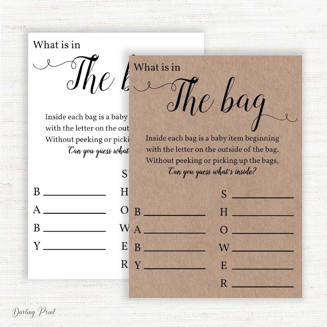 What's in the Bag Baby Shower Games, Kraft Guess What is in the Bag