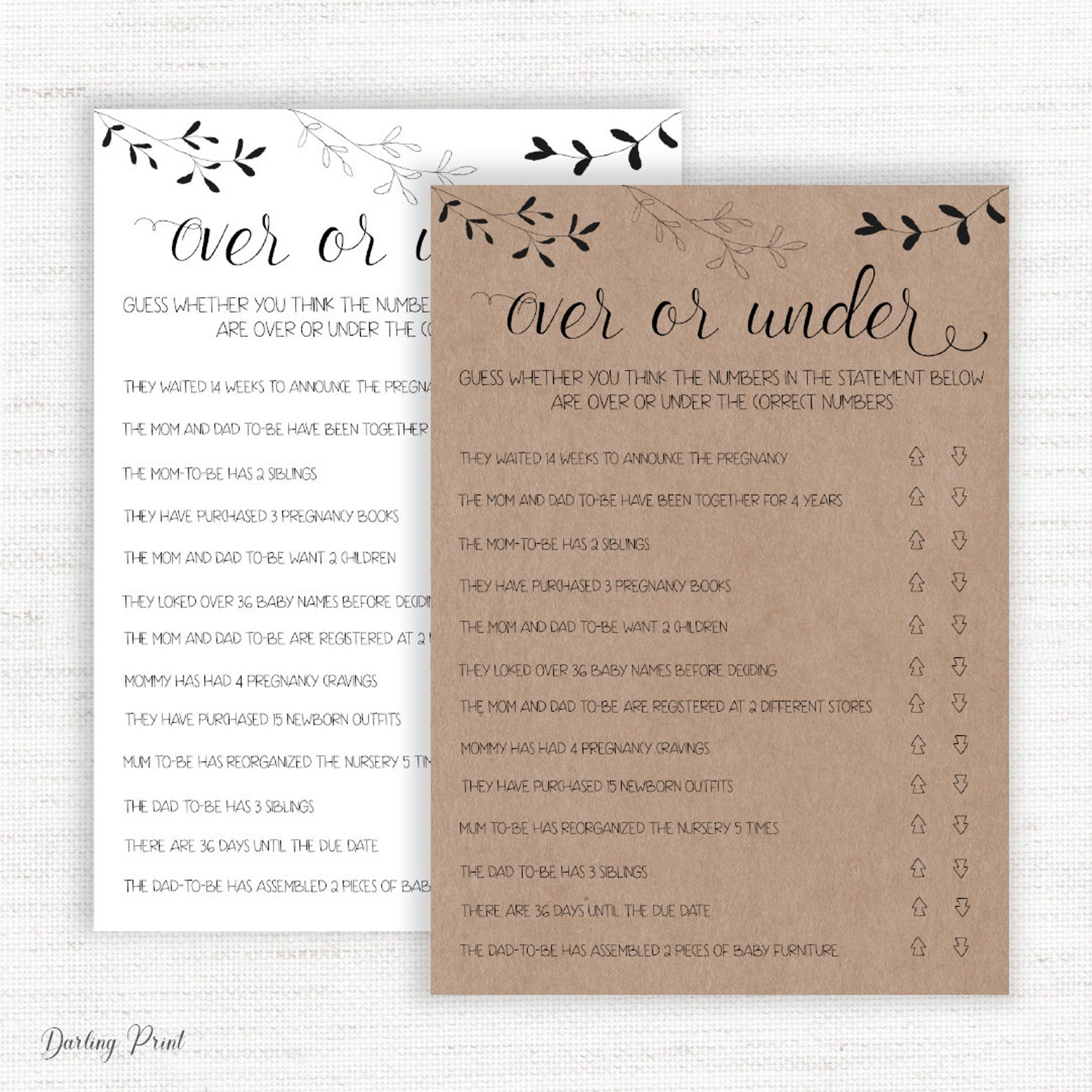 Over or Under Baby Shower Game, Minimalist Baby Shower Game, Baby ...