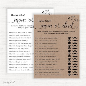 Guess Who Mom or Dad Baby Shower Game, Mama of Papa Baby Shower Games, Rustieke raden spel, Gender neutrale douche spel kaarten