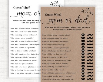 Guess Who Mom or Dad Baby Shower Game, Mommy or Daddy Baby Shower Games, Rustikales Ratespiel, Geschlechtsneutrale Duschspielkarten