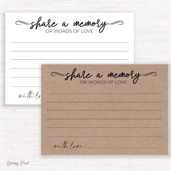 Share a Memory Card Printable, Share a Words of Love, Advice & wishes for anniversary, wedding, birthday, Memorial, remembrance cards