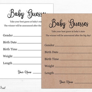 Guess Baby's Birth Stats, Baby Guesses Cards, kraft Baby Shower Game, Baby Predictions baby Stats, Baby Prediction Quiz, instant Download