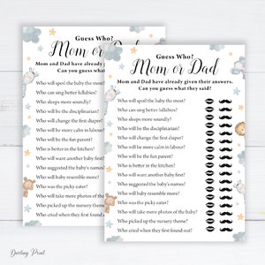 juego de baby shower de mamá o papá, adivina quién mamá o papá, juego de mamá o papá, adivina quién mamá o papá, Baby Shower con tema animal, Descarga instantánea