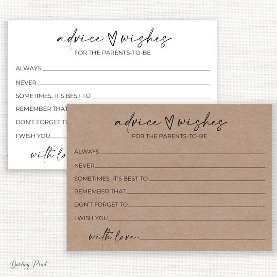 Baby Shower Advice Cards Wishes for the Parents to be Mommy and