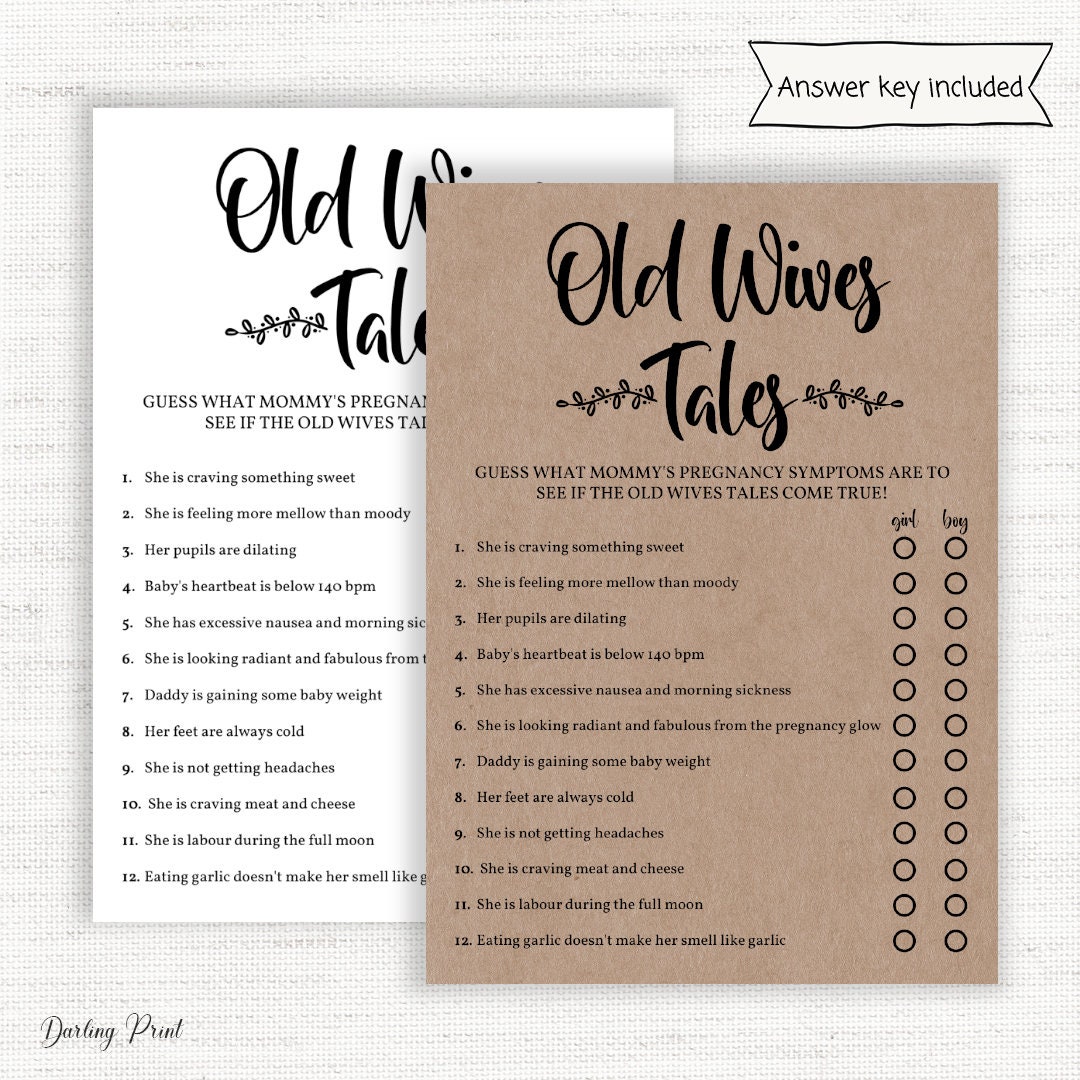 The Old Wives Tales Bridal Shower Game, Baby Wives Tale Game, Rustic ...