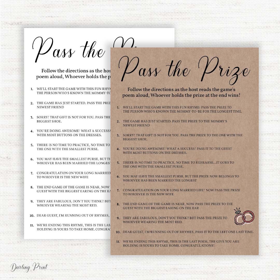 Pass the Prize, Rhyme Game, Rustic Baby Shower Games, Baby Shower Pass ...