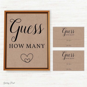 Guess How Many Sign And Cards, Bridal Shower Guess How Many Kisses, Bridal Shower Guessing Game,  Guess How Many Kisses, Instant Download