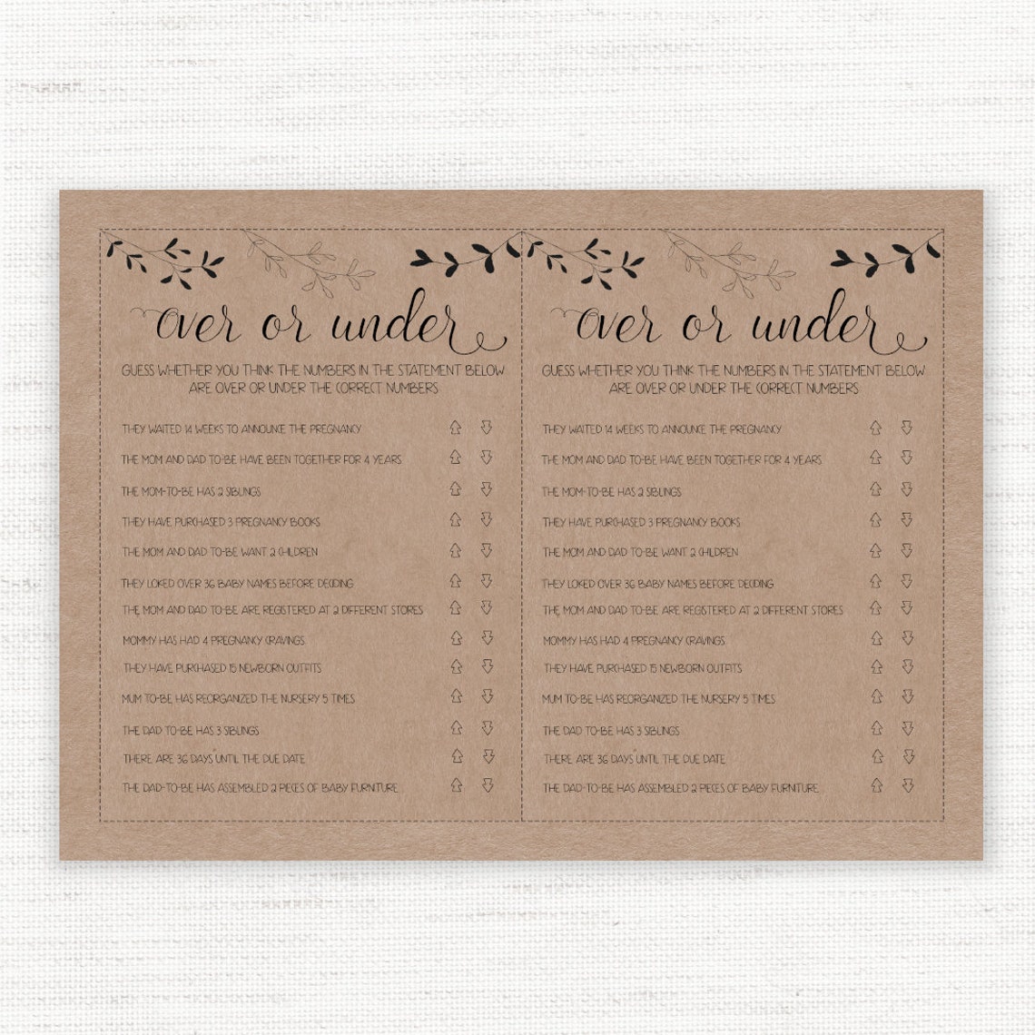 Over or Under Baby Shower Game, Minimalist Baby Shower Game, Baby ...