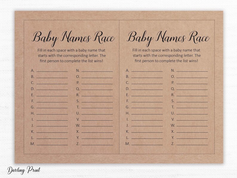 Baby Name Race Baby Shower Games Minimalist Baby Name Race Etsy