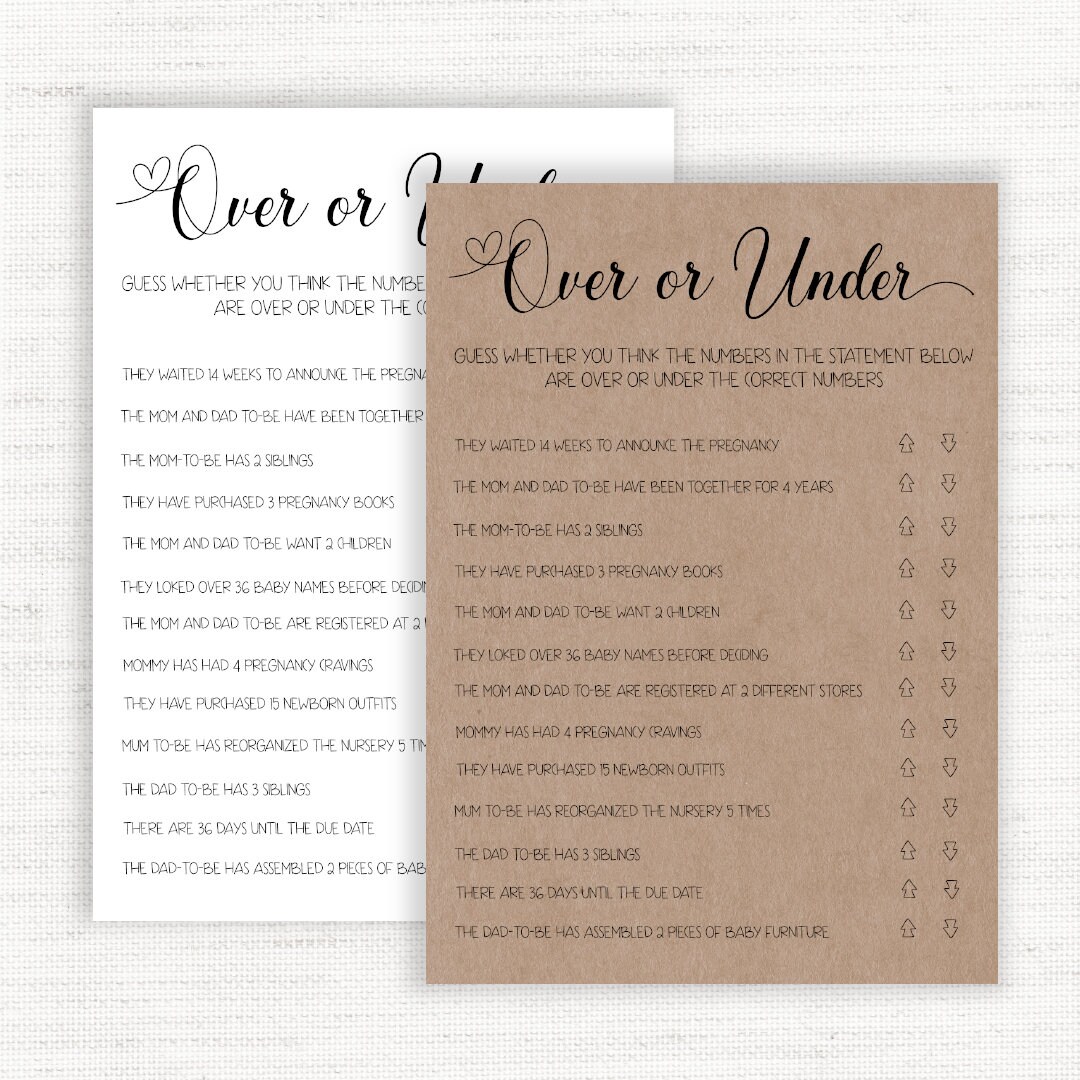 Over or Under Baby Shower Game, Minimalist Baby Shower Game, Baby ...