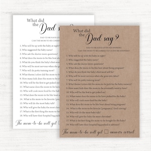 What did the Dad say, What Did the Daddy Say baby shower game, baby shower activity, printable, couples baby Shower game, kraft baby game.