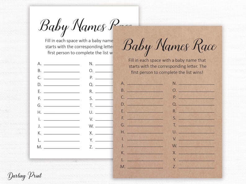 Baby Name Race Baby Shower Games Minimalist Baby Name Race Etsy