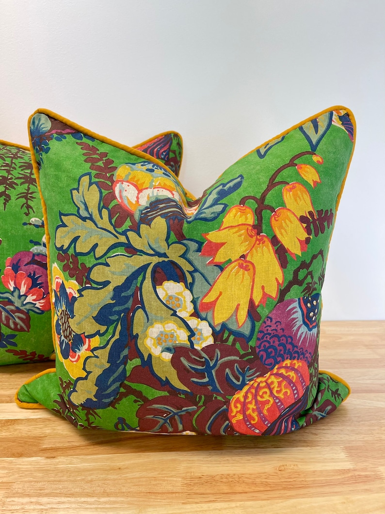 READY TO SHIP Pair of Thibaut Fairbanks Green Pattern Pillow Covers