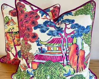 READY TO SHIP Asian Scenic Pattern by Thibaut, Pillow Cover, Designer Pillow, Throw Pillow