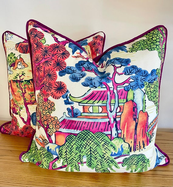 Asian Scenic Pattern by Thibaut Pillow Cover Designer Pillow