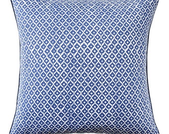 Anna French Petit Arbre Pattern Designer Pillow Cover Double Sided and with Navy Blue Cording, Size 18”x18”
