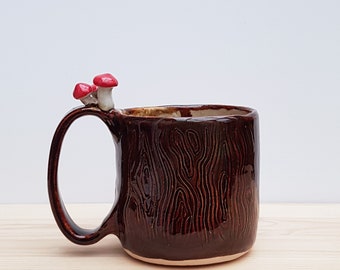 Handmade ceramic mug with mushrooms / tea or coffee lover gift