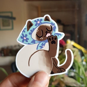 Sticker vinyle mignon chat siamois / chat babouchka / sticker imperméable / cadeau pour amoureux des chats
