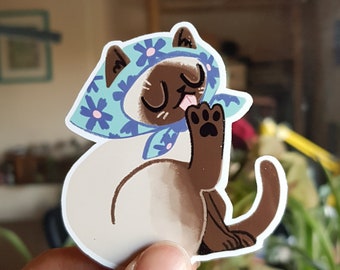 Cute siamese cat vinyl sticker / babushka cat / waterproof sticker / gift for cat lover