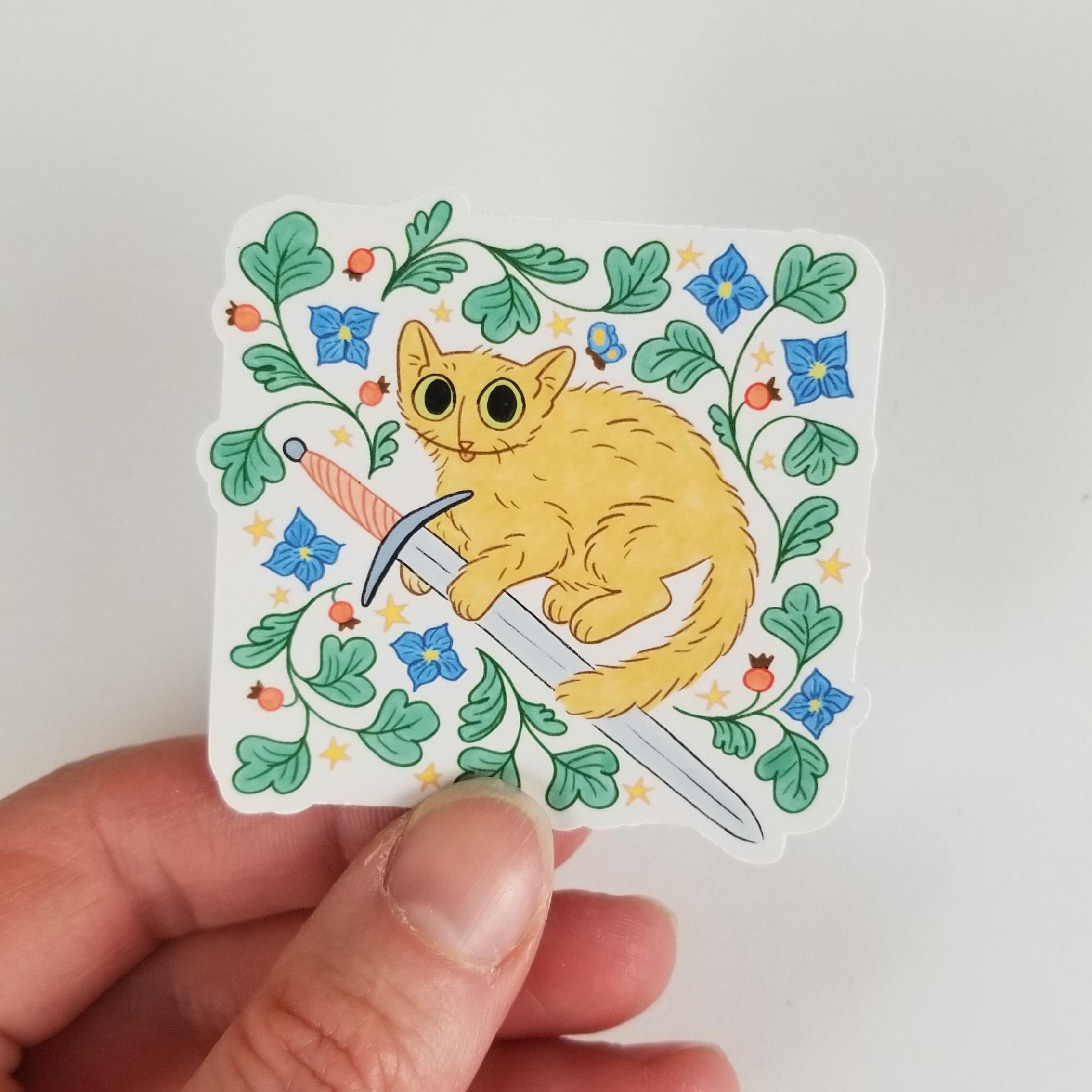 Medieval Cat Vinyl Sticker / Cute Cat With a Sword / Waterproof Sticker ...