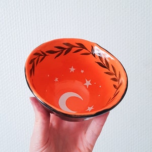 Handmade ceramic bowl with moon and stars Orange