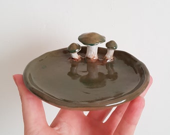 SECONDS - Mushroom trinket dish / handmade ceramic jewelry tray / Cottagecore home decor M3