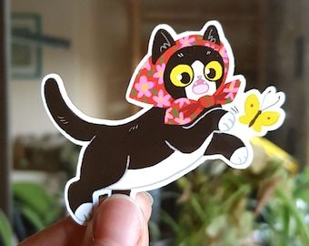 Cute tuxedo cat vinyl sticker / babushka cat / waterproof sticker / gift for cat lover