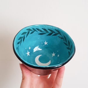 Handmade ceramic bowl with moon and stars Turquoise