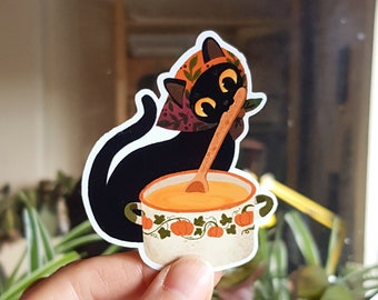 Cute black cat vinyl sticker / babushka cat / waterproof sticker / gift for cat lover