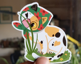 Leuke lapjeskat vinyl sticker / babushka kat / waterdichte sticker / cadeau voor kattenliefhebber