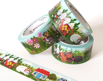 Babushka chats washi tape - chats mignons dans un jardin - journalisation - scrapbooking - papeterie kawaii