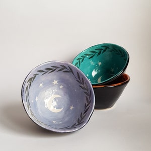 Handmade ceramic bowl with moon and stars image 1
