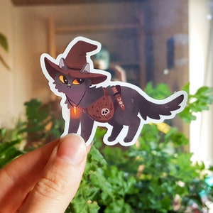 Sticker vinyle Chat noir dans un chapeau de sorcière / Joli chat sorcier / Sticker imperméable / Cadeau pour amoureux des chats