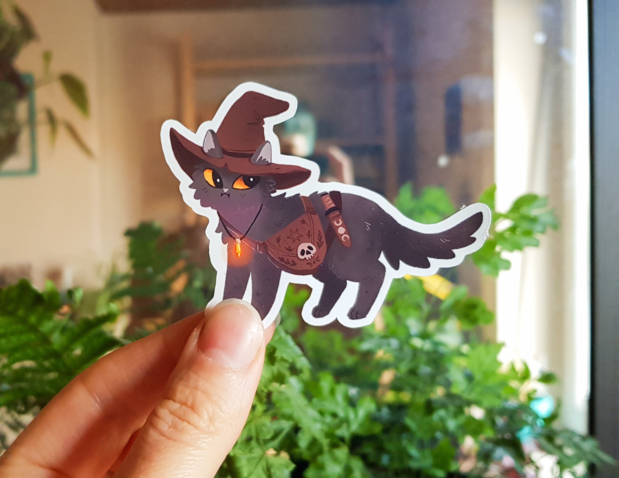 Black Cat in a Witch Hat Vinyl Sticker Cute Witchy Cat