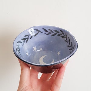 Handmade ceramic bowl with moon and stars Lavender