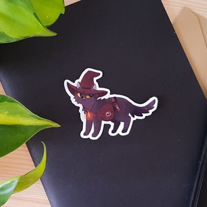 Black Cat in a Witch Hat Vinyl Sticker / Cute Witchy Cat / Waterproof ...