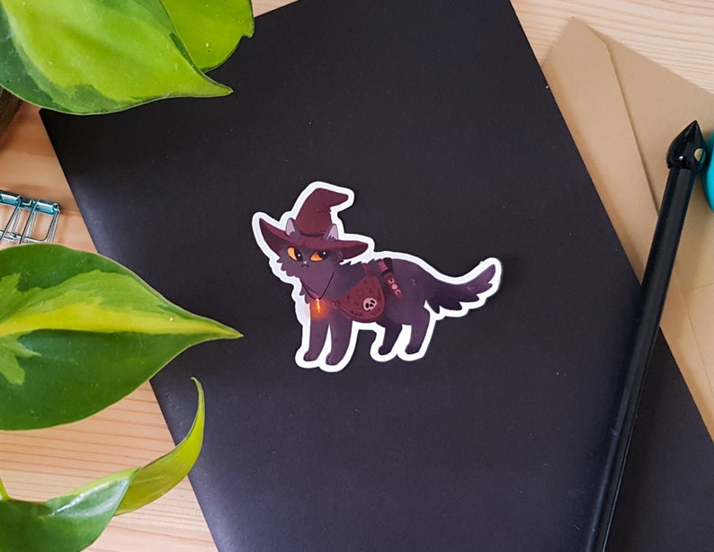 Black Cat in a Witch Hat Vinyl Sticker / Cute Witchy Cat / Waterproof ...