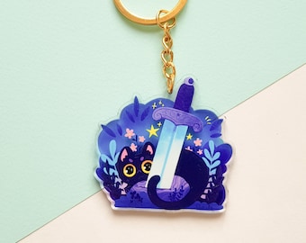 Sword cat keychain - transparent acrylic charm