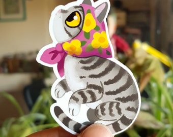 Cute grey tabby cat vinyl sticker / babushka cat / waterproof sticker / gift for cat lover