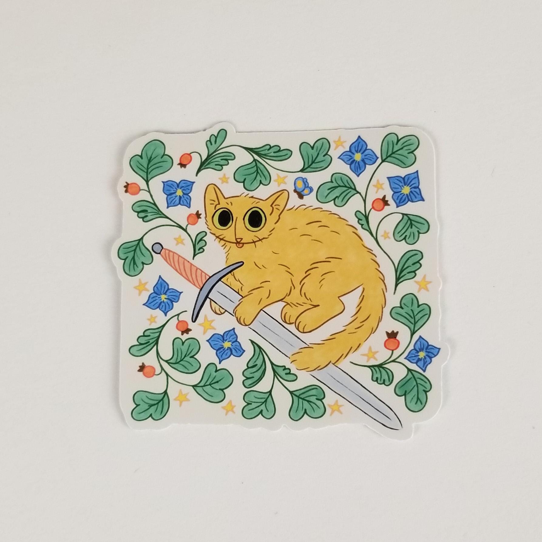 Medieval Cat Vinyl Sticker / Cute Cat With a Sword / Waterproof Sticker ...
